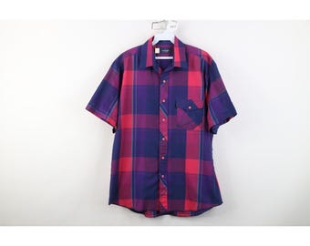 jaren 80 Wrangler heren grote western cowboy shirt met korte mouw geruite knop, vintage Wrangler cowboyshirt, rodeo shirt jaren 80, vintage Wrangler
