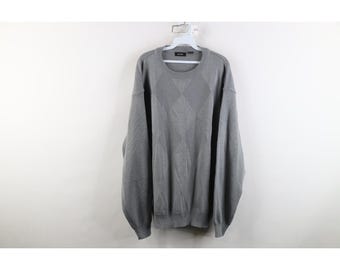 90s Streetwear Mens 2XL XXL Argyle Diamond Knit Crewneck Sweater Gray, Vintage Argyle Knit Sweater, 1990s Diamond Knit Sweater, 90s Sweater