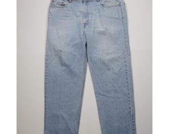 90s Levis 550 Mens 42x30 Distressed Relaxed Fit Denim Jeans Blue Cotton, Vintage Levi's 550 Denim Jeans, 1990s Levis Relaxed Fit Denim Jeans