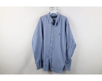 90s Ralph Lauren Mens 18 2XL Classic Fit Collared Button Down Shirt Plaid, Vintage Ralph Lauren Button Down Shirt, Ralph Lauren Dress Shirt