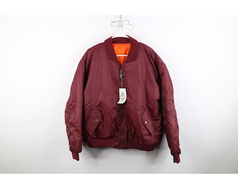 Deadstock Vintage 90s Streetwear Mens Large Reversible Flight Bomber Jacket Red, Vintage Bomber Jacket, 1990s Reversible Bomber Jacket, 90s