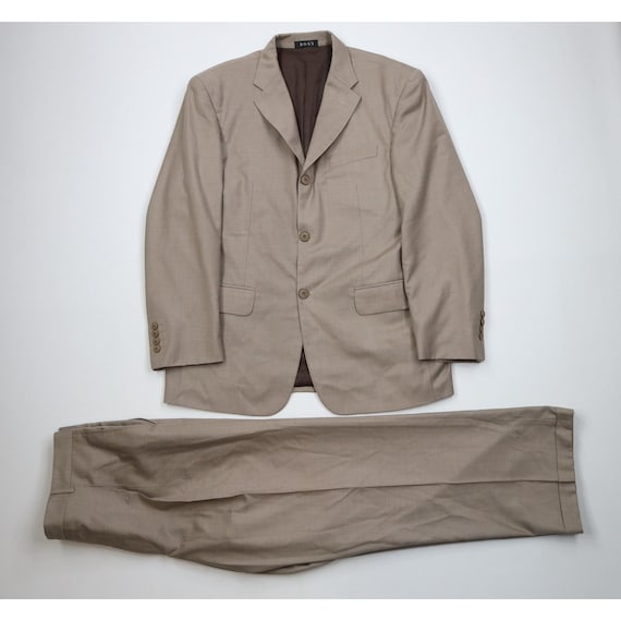 Buy 90s Hugo Boss Mens 42R Wool 2 Piece Suit Heather Brown Wide