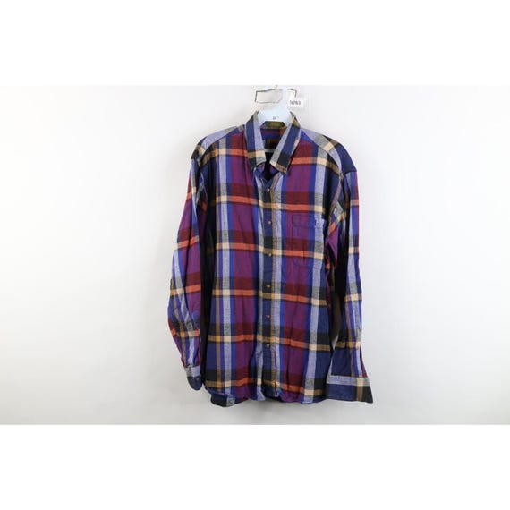 90s Streetwear Mens Medium Faded Madras Plaid Flannel Button Down Shirt, Vintage Madras Plaid Button Shirt, 1990s Madras Button Down Shirt