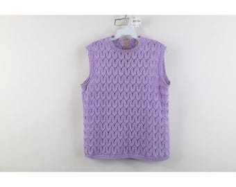 70s Streetwear Womens 38 Pointelle Crochet Knit Sleeveless Sweater Japan, Vintage Sleeveless Sweater, 1970s Crochet Grandma Sweater, 1970s