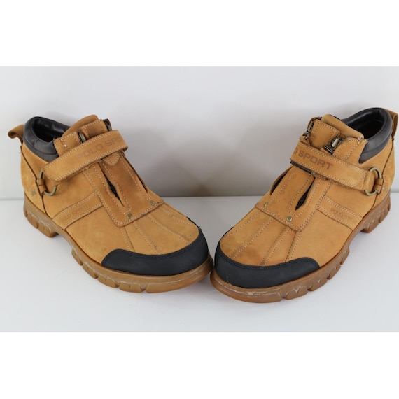 90s Polo Sport Ralph Lauren Mens 12 D Suede Leather Ankle Duck Boots, Vintage Ralph Lauren Duck Boots, 1990s Polo Sport Duck Boots, Boots