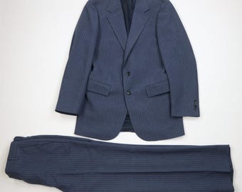 Herenpak uit de jaren 70/80, maat 38R, tweedelig wollen pak, gestreept, wijde pijpen, 30x30, USA blauw, vintage pak met wijde pijpen, gestreept pak uit de jaren 70, vintage galapak
