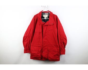 Jaqueta masculina Eddie Bauer Chore Barn, tamanho médio, forrada em lã, com zíper frontal, vermelha, anos 90. Jaqueta vintage Eddie Bauer Chore Barn, jaqueta de inverno estilo anos 90.