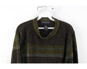90s Streetwear Mens Small Striped Color Block Fleece Sweater Earth Tone, Vintage Dad Sweater, 1990s Striped Sweater, Vintage Mens Sweater