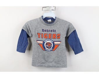 Jaren 80 jongens T-shirt met lange mouwen van de Detroit Tigers (maat 7), grijs, gemaakt in de VS, vintage Detroit Tigers T-shirt voor kinderen, T-shirt met lange mouwen uit de jaren 80, T-shirt