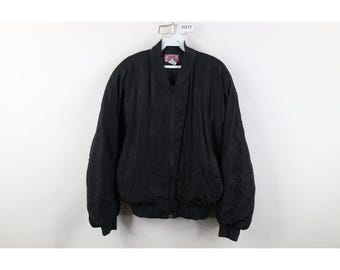 90s Streetwear Womens Medium Faded Blank Silk Full Zip Bomber Jacket Black, Vintage Silk Bomber Jacket, 90s Silk Jacket, 90s Womens Jacket