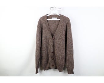 90s Streetwear Mens XL Rainbow Fleck Shetland Wool Knit Cardigan Sweater USA, Vintage Shetland Wool Cardigan Sweater, 90s Grandpa Cardigan