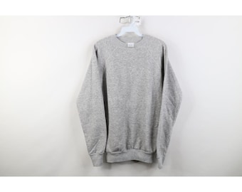 Sudadera raglán de mezcla de tres tejidos para mujer, talla grande, gris jaspeado, estilo años 70/80, fabricada en EE. UU.; Sudadera de cuello redondo lisa de los años 70; Sudadera de cuello redondo de mezcla de tres tejidos de los años 70.