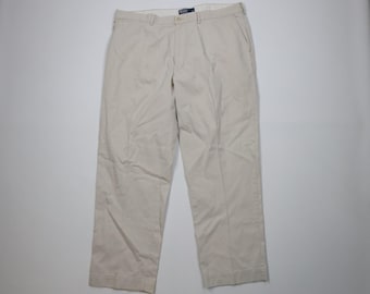 90s Ralph Lauren Mens 40x30 Distressed Wide Leg Chino Pants Stone Cotton, Vintage Ralph Lauren Wide Leg Chino Pants, Vintage Ralph Lauren