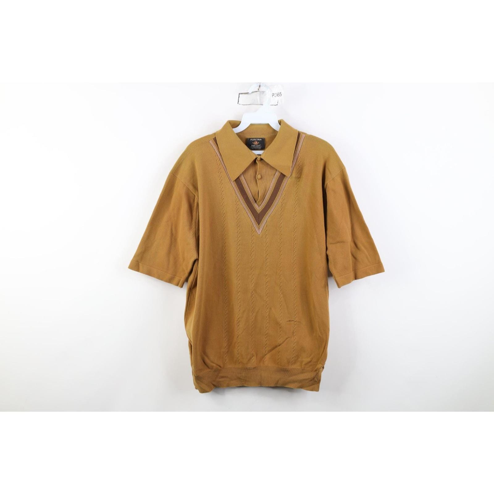 50s 60s Rockabilly Mens XL Ban Lon Cable Knit Pullover Polo Shirt