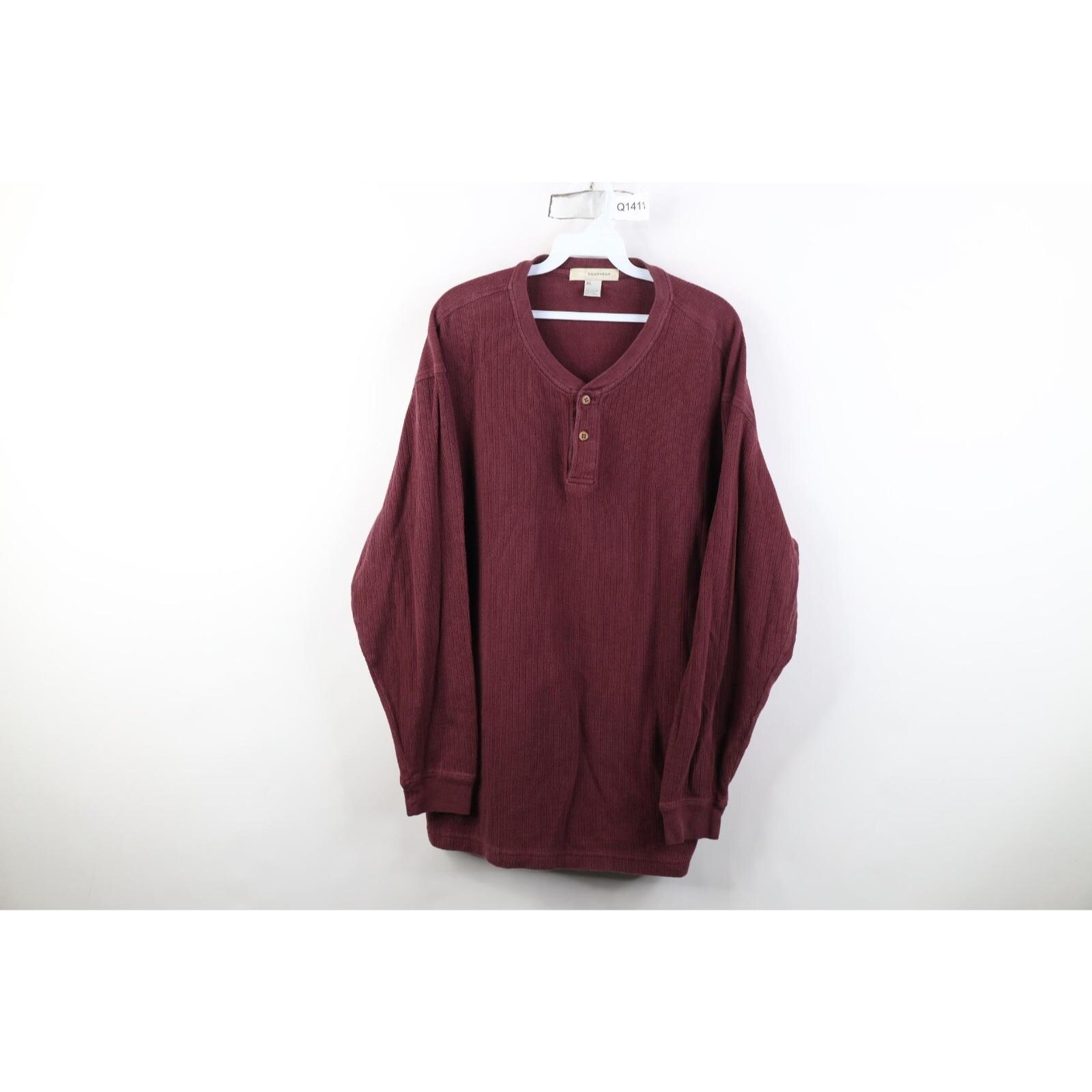 トップス 90s fake layered henley neck thermal tee 90s Streetwear Mens XL Distressed Blank Thermal Ribbed Knit Henley