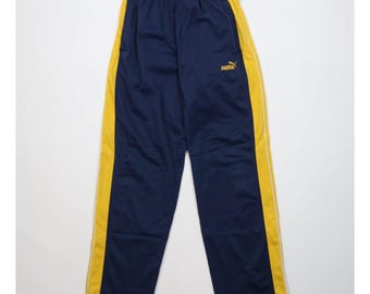 Pantalon de survêtement large Puma pour garçons XL Spell Out color block des années 90 bleu, pantalon de survêtement Puma vintage, pantalon de survêtement large vintage, pantalon Puma des années 90