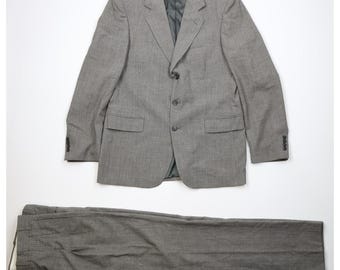 90s Streetwear Mens 46L 2 Piece Wool Knit Suit Wedding Gray 38x32 USA, Vintage Wedding Suit, 1990s Wool Suit, Vintage Prom Suit, 90s Suit