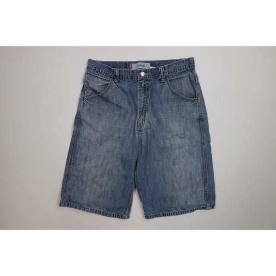 Vintage Y2K 2003 Levis Worker Mens 33 Faded Baggy Big Pocket Dungaree Denim Shorts, Vintage Levis Baggy Dungaree Shorts, Vintage Levis Short
