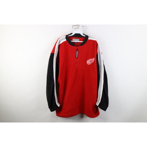 90s Mens Large Detroit Red Wings Hockey 1/4 Zip Fleece Pullover Sweater, Vintage Detroit Red Wings Hockey Sweater, Vintage Fleece Sweater