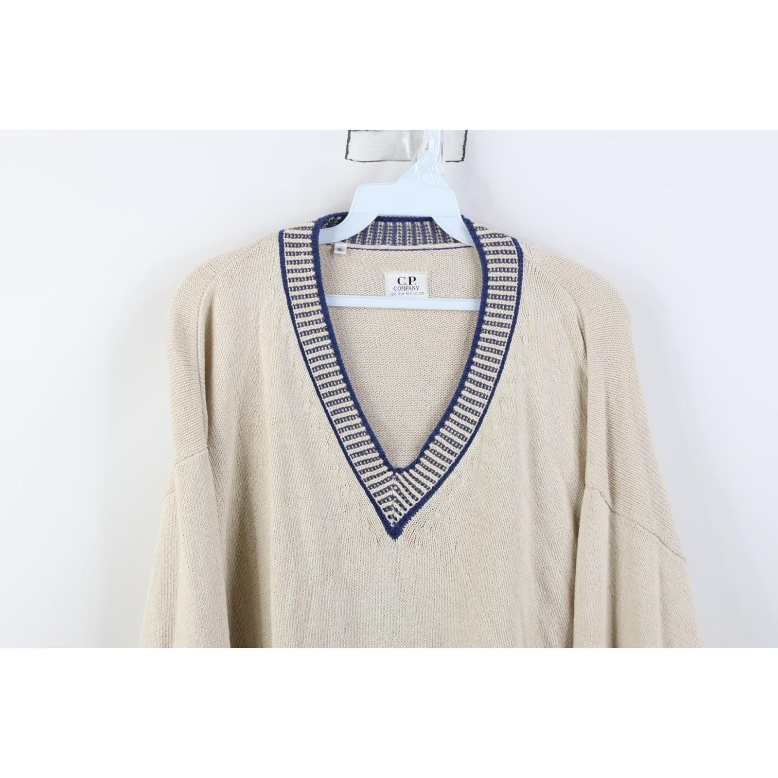 90s CP Company Massimo Osti Mens XL Blank Ribbed Knit V-neck