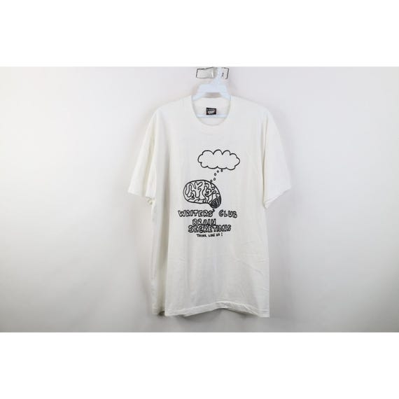 90s Streetwear Mens XL Writers Club Brain Secretions T-Shirt White USA, Vintage Writers Club T-Shirt, 1990s Brain T-Shirt, Author T-Shirt