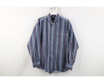 90s Streetwear Mens Small Faded Striped Color Block Button Down Shirt, Vintage Panel Button Down Shirt, 1990s Striped Button Down Shirt, 90s
