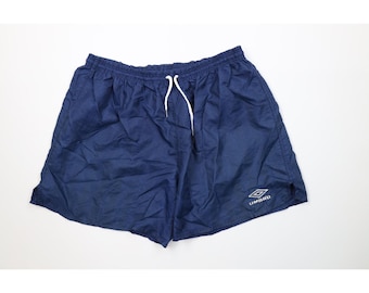 90s Umbro Mens Size XL Striped Running Jogging Soccer Shorts Blue Nylon, Vintage Umbro Soccer Shorts, 1990s Umbro Football Shorts, 90s Umbro