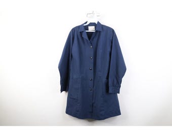 60s Womens Medium Faded Nurse Medical Button Lab Coat Jacket Blue USA, 1960s Lab Coat, 1960s Nursing Coat, Vintage Work Jacket, 1960s Coat
