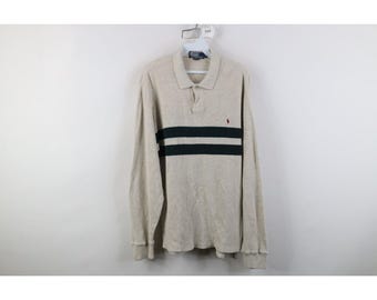 Polo de manga larga de punto térmico con bloques de color para hombre Ralph Lauren de los 90, Polo de punto térmico vintage Ralph Lauren, Polo térmico de manga larga de los 90