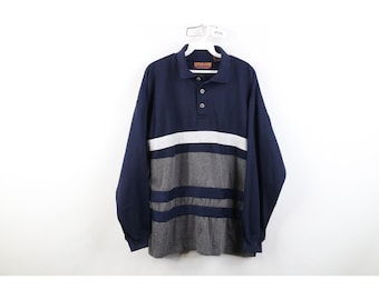 90s Streetwear Mens Medium Striped Color Block Collared Polo Sweatshirt, Vintage Collared Sweatshirt, 1990s Striped Sweatshirt, Vintage 90s
