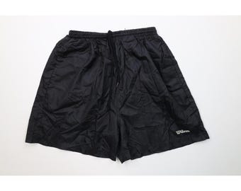 90s Wilson Mens Medium Running Jogging Soccer Shorts Black Nylon Baggies, Vintage Soccer Shorts, 1990s Running Shorts, Nylon Trekking Shorts