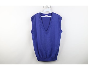 Chaleco de punto de felpa francesa azul desgastado para hombre, estilo streetwear de los 90, chaleco de punto vintage, chaleco de felpa francesa de los 90, chaleco de abuelo vintage