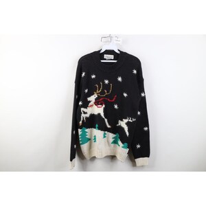 Suéter de punto con estampado integral de renos navideños para mujer, estilo streetwear de los 90, talla mediana, suéter de punto navideño vintage, suéter de renos de los años 90, años 90