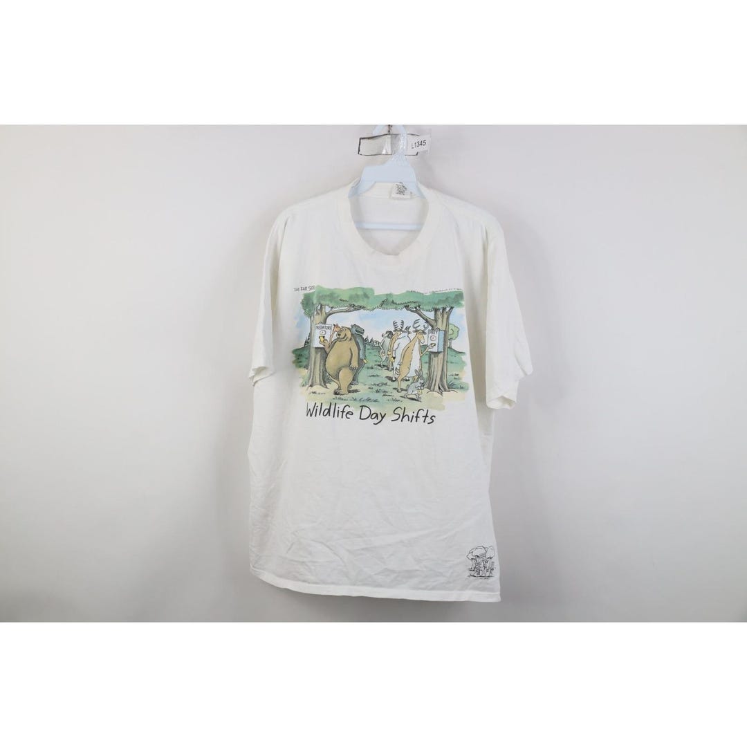 90s Streetwear Mens XL the Far Side Comics Wildlife Day Shifts T