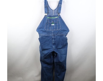 90s Streetwear Mens 44x30 Distressed Wide Leg Denim Jean Overalls Blue, Vintage Wide Leg Overalls, 1990s Denim Jean Overalls, 1990s Bibs