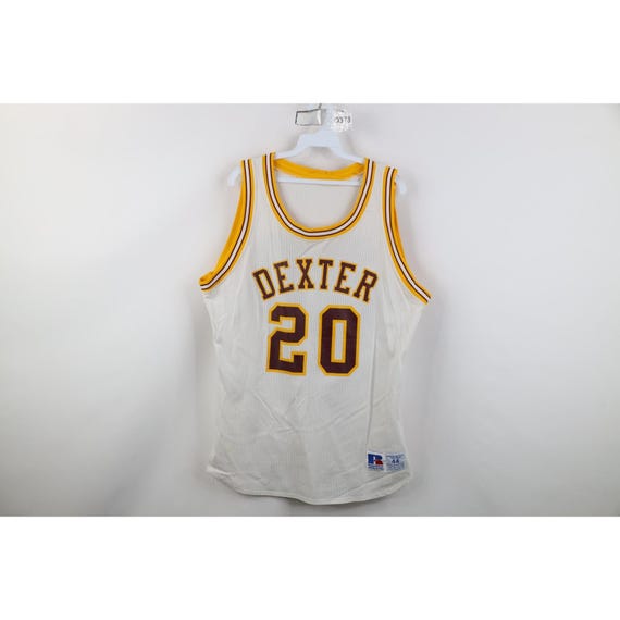 90s Russell Athletic Mens 44 Dexter Michigan Basketball Jersey White USA, Vintage Russell Athletic Basketball Jersey, 90s Basketball Jersey