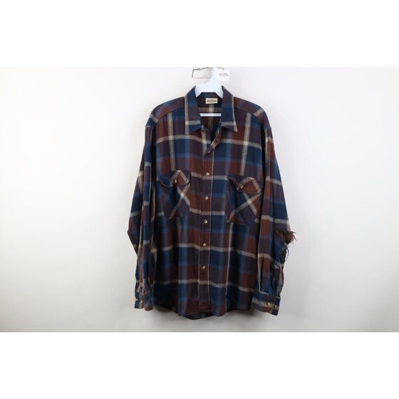 90s Five Brother Mens Large Thrashed Flannel Collared Button Shirt USA, Vintage Five Brother Button Shirt, 1990s Five Brother Workwear Shirt