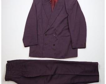 90s Mens Large 2 Piece Rayon Gabardine Double Breasted Suit Purple USA, Vintage Gabardine Suit, 1990s Rayon Gab Double Breasted Suit, Suit