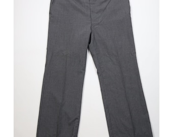 Calças chino boca de sino listradas de lã, estilo streetwear dos anos 70, tamanho 42x31, fabricadas nos EUA.