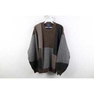 90s Streetwear Mens Large Patchwork Color Block Wool Blend Knit Sweater, Vintage Color Block Sweater, 1990s Crewneck Sweater, Dad Sweater
