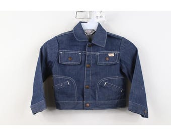 60s 70s Boys Toddler Medium Chambray Denim Jean Trucker Jacket Blue USA, Vintage Boys Denim Trucker Jacket, 1960s Trucker Jacket, 70s Jacket