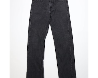 90s Levis 505 Mens 34x34 Distressed Regular Straight Leg Jeans Black USA, Vintage Levis 505 Jeans, 1990s Levi's 505 Denim Jeans, 90s Levi's