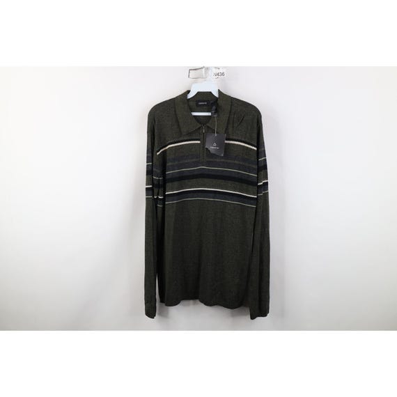 Deadstock Vintage 90s Streetwear Mens Medium Striped Silk Blend 1/4 Zip Knit Polo, Vintage Silk Knit Polo Shirt, 1990s Striped Polo Shirt