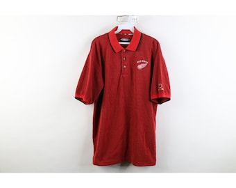 90s Mens Large Faded Detroit Red Wings Hockey Knit Golf Polo Shirt Red, Vintage Detroit Red Wings Polo, 1990s Golfing Polo, 90s Hockey Polo