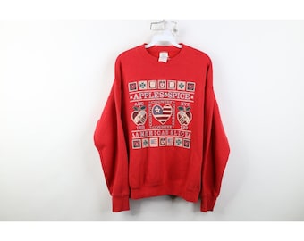 Sudadera de cuello redondo con parche de patchwork de tarta de manzana estilo campestre grande para mujer de los 90, fabricada en EE. UU., sudadera vintage de cuello redondo estilo campestre primitivo, sudadera de tarta de manzana