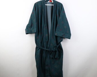 70s Streetwear Mens OS Geometric Plaid Belted Bath Robe Loungewear USA, Vintage Belted Bath Robe, 1970s Loungewear, Smokers Robe, Mens Robe