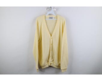 70er Jahre Streetwear Herren Blank Knit Kurt Cobain Strickjacke Gelb USA, Vintage Cardigan Sweater, 1970er Jahre Vintage Cardigan