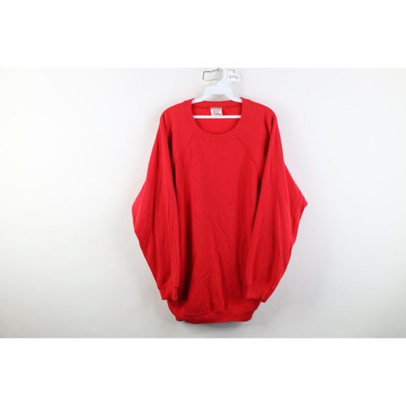 80s 90s Streetwear Mens 2XL Faded Blank Raglan Crewneck Sweatshirt Red USA, Vintage Blank Crewneck Sweatshirt, Raglan Crewneck Sweatshirt