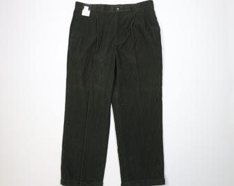 Pantalones chinos de pana de pierna ancha para hombre, talla 38x30, estilo streetwear vintage de los 90, color verde. Pantalones chinos de pana vintage, pantalones de pana de pierna ancha de los años 90.