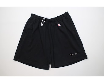 Pantalones cortos Champion de los 90 para hombre, talla 2XL, con logo descolorido, por encima de la rodilla, color negro. Pantalones cortos Champion vintage. Pantalones cortos Champion de los 90.